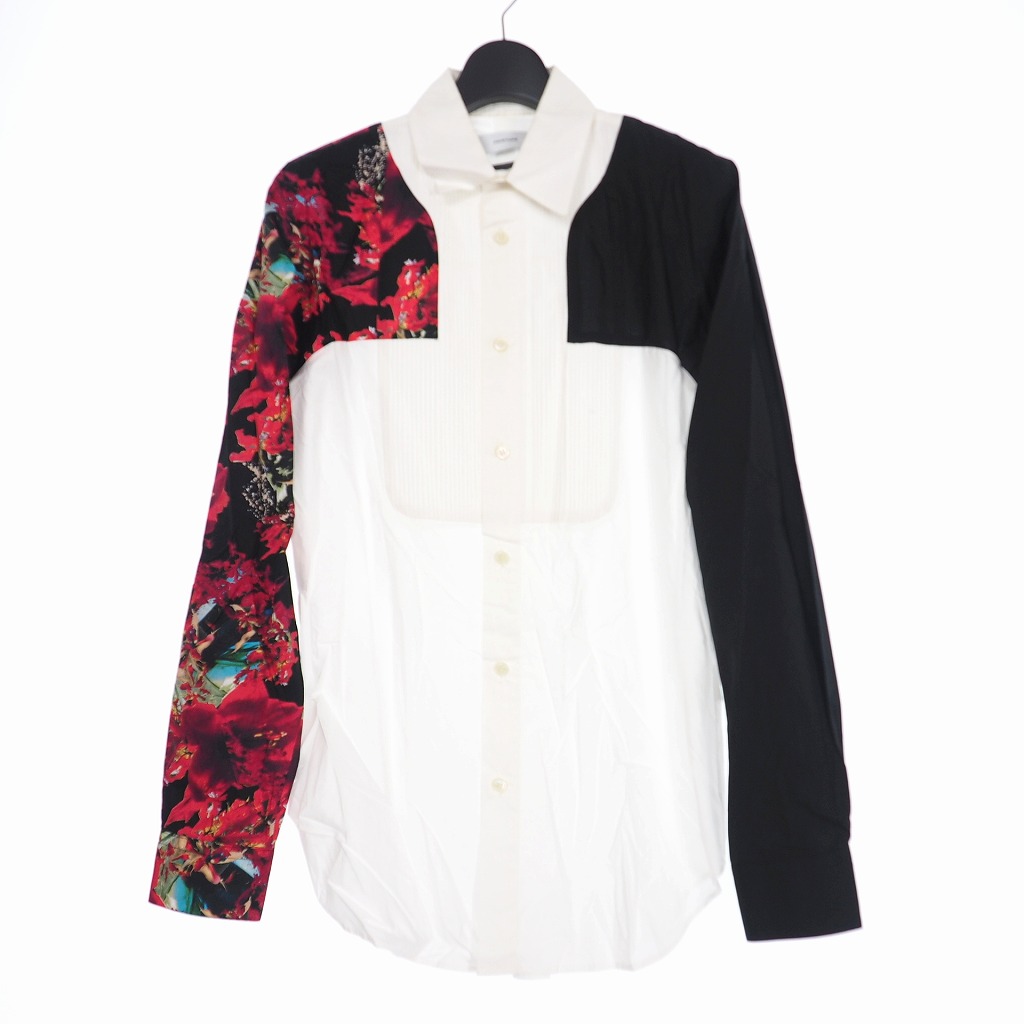 未使用品 ファセッタズム Facetasm 花柄 プリ ツ バイカラー シャツ ロングスリーブ 長袖 4 ホワイト 白 メンズ