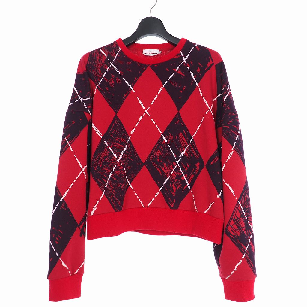 チャールズ ジェフリー ラバーボーイ Charles Jeffrey Loverboy 18aw アーガイル プリント スウェット L レッド 赤 メンズ 140 ベクトルパーク