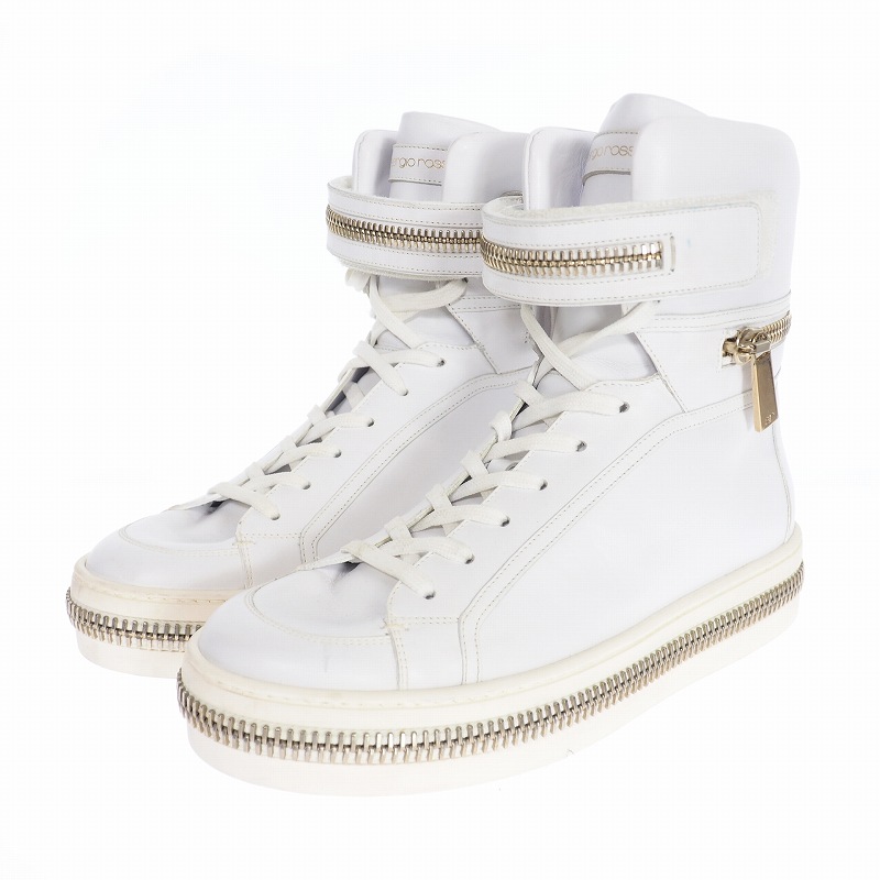 セルジオロッシ Sergio Rossi ジップ レザー ハイカット スニーカー Uk7 白 ホワイト メンズ 140 ベクトルパーク