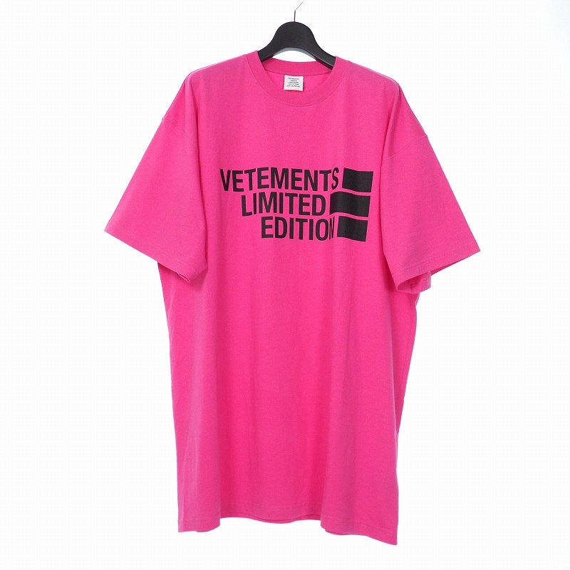 未使用品 ヴェトモン ベトモン VETEMENTS 21SS BIG LOGO LIMITED EDITION ビック ロゴ リミテッド エディション Tシャツ プリント 半袖 L ピンク UE51TR810P-HOT メンズ