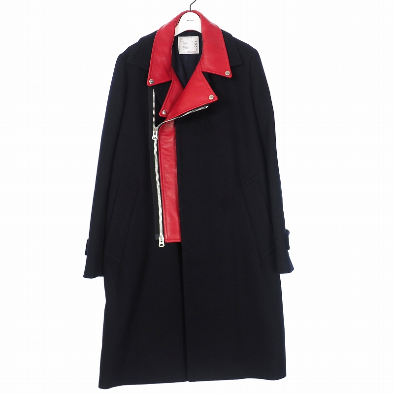 サカイ sacai 19AW ライダースドッキング ウールロングコート 