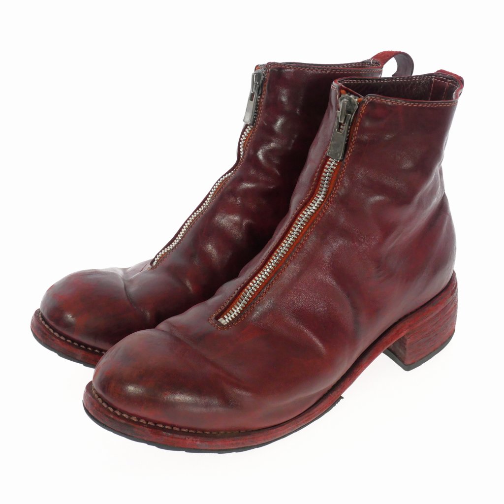 グイディ GUIDI PL1 センタージップ レザー ヒールブーツ 43 パープル