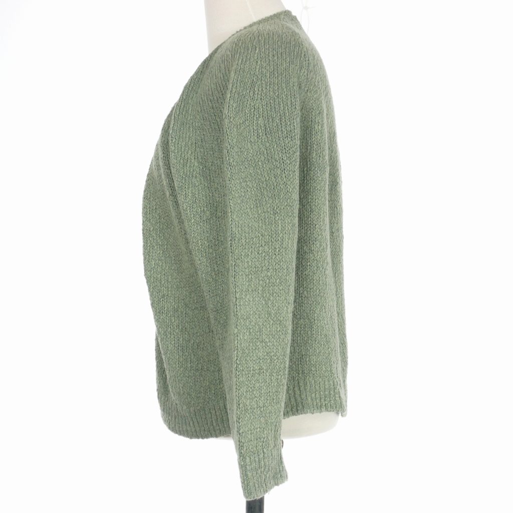 ビューティー&ユース リネン ノーカラー カーディガン ニット 長袖 緑 ビューティー\u0026ユース ノーカラージップジャケット 麻 リネン L