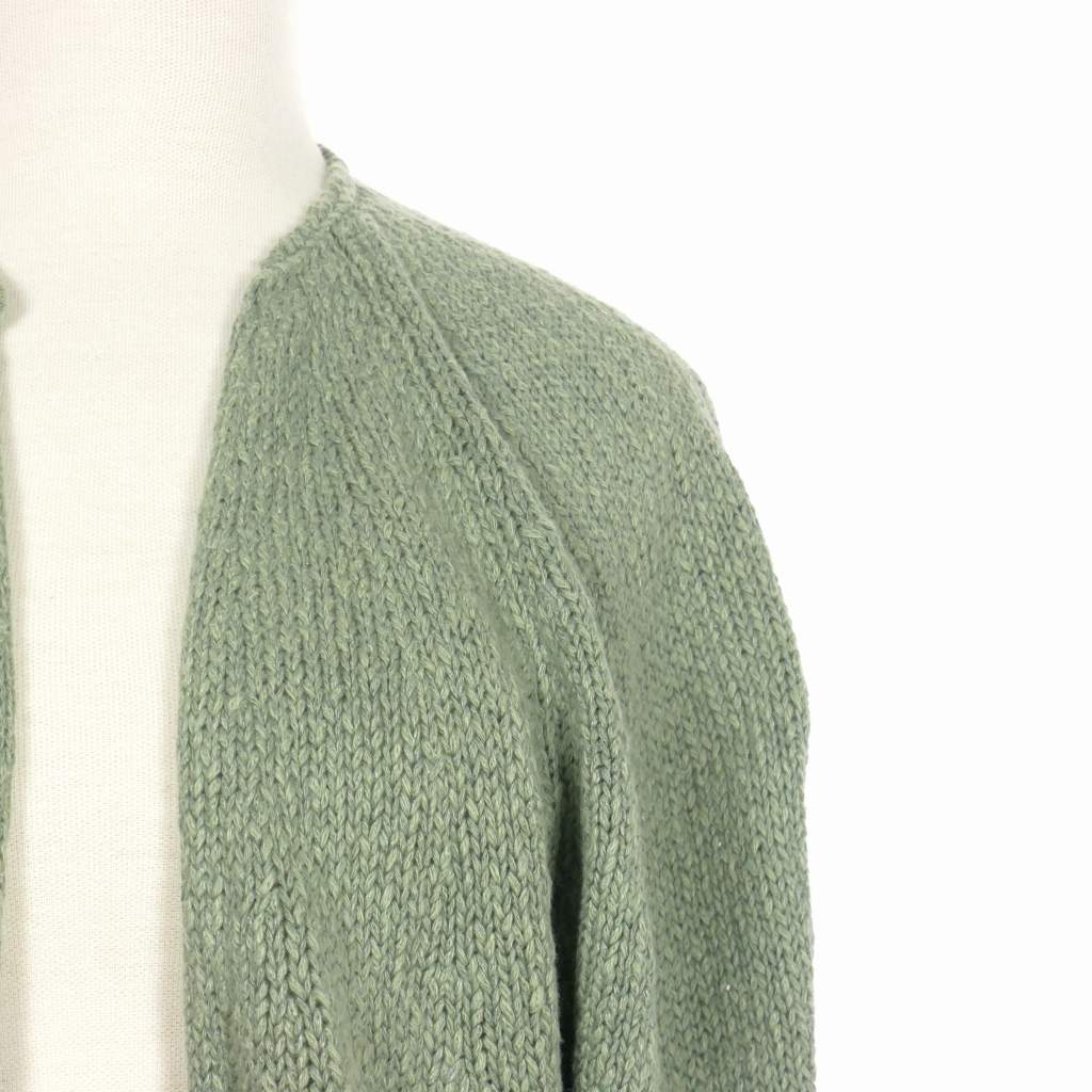 ビューティー&ユース リネン ノーカラー カーディガン ニット 長袖 緑 ビューティー\u0026ユース ノーカラージップジャケット 麻 リネン L