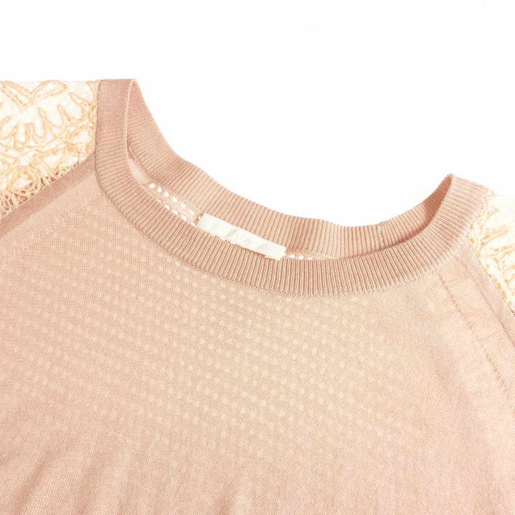 クロエ CHLOE レースニット セーター 半袖 XS ピンクベージュ 15EMP26 