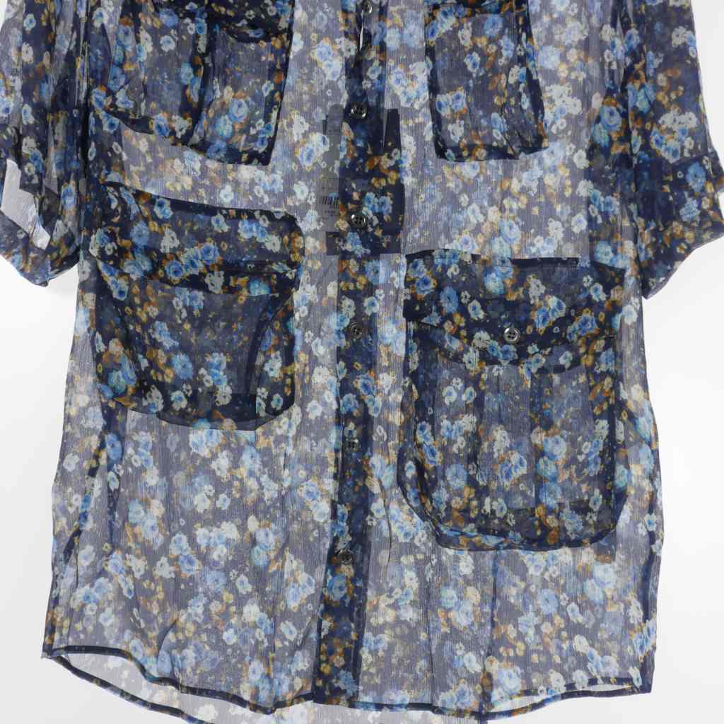 ディースクエアード DSQUARED2 22SS フラワープリント シルクシャツ ブラウス 38 ネイビー 紺 S72DL0698 国内正規 レディース 未使用品 ディースクエアード DSQUARED2 22SS シアー フラワー