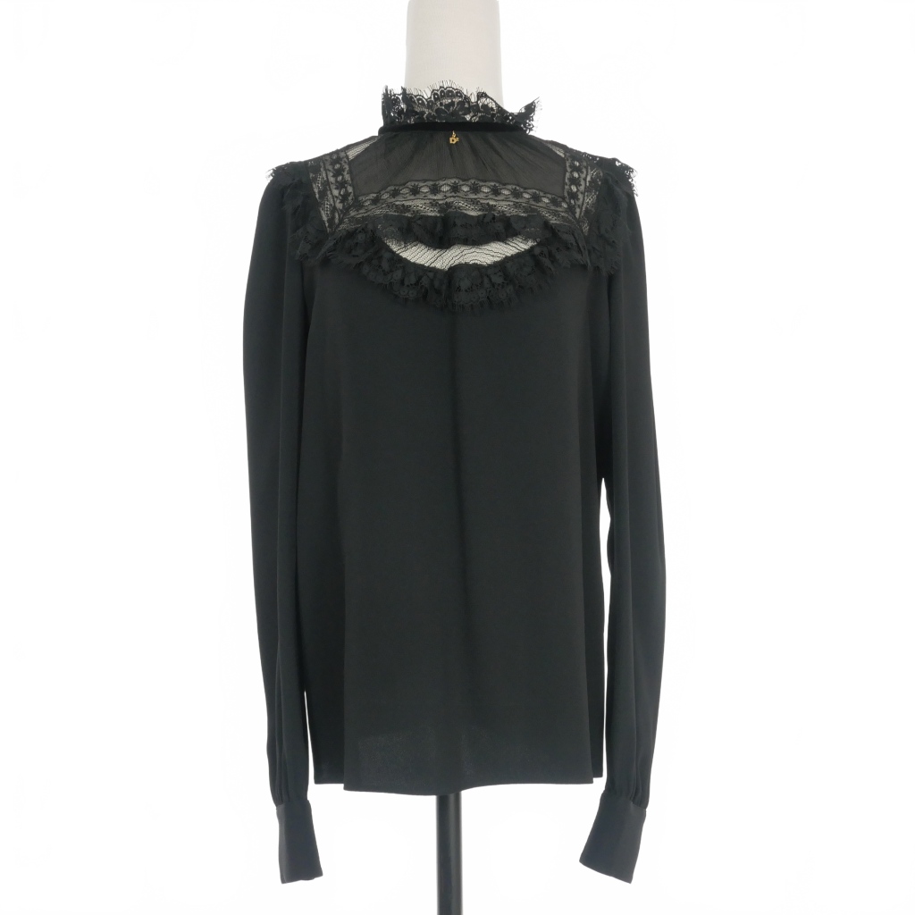 未使用品 ディースクエアード DSQUARED2 22AW レース 切替シャツ ブラウス 長袖 バックジップ 42 ブラック 黒 S75NC1013 国内正規 未使用品 ディースクエアード DSQUARED2 22AW レース 切替シャツ