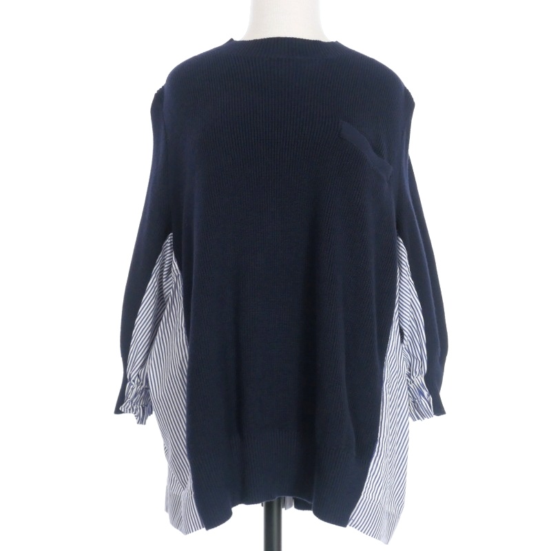 サカイ sacai バックプリーツ ドッキングニット セーター 2 ネイビー 