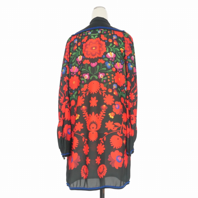 ディースクエアード DSQUARED2 22AW フラワープリント リボンタイ ロングシャツ ブラウス 長袖 38 ブラック 黒 S75CV0547 国内正規 ディースクエアード DSQUARED2 22AW フラワープリント