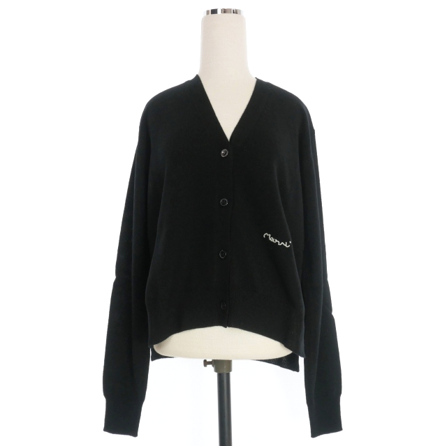 未使用品 マルニ MARNI 22AW ロゴ刺繍 Vネックカーディガン 長袖 36  
