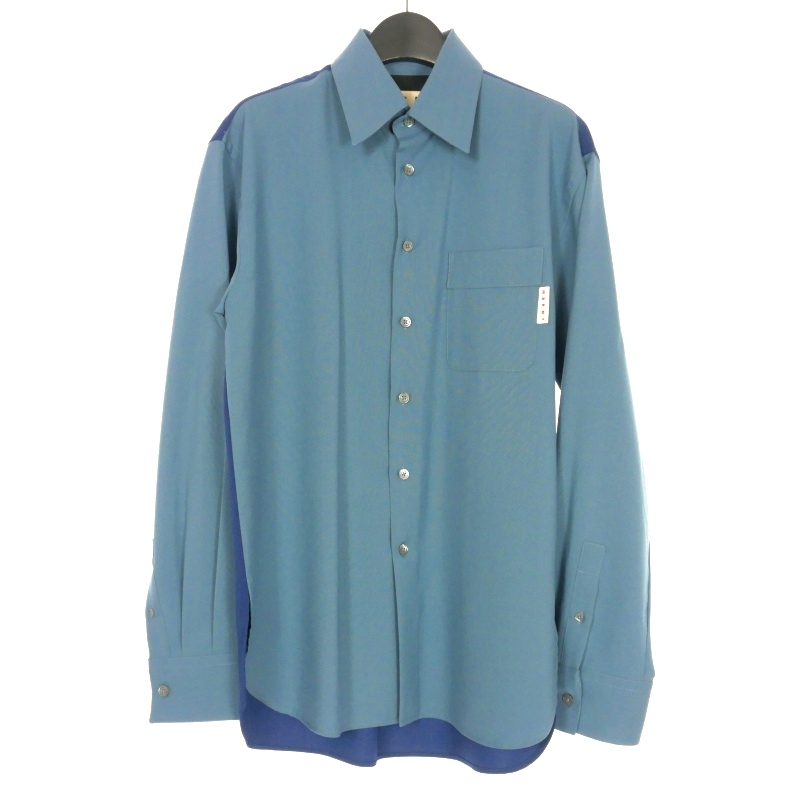 マルニ MARNI 22SS トロピカルウールシャツ 長袖 44 青 ブルー 