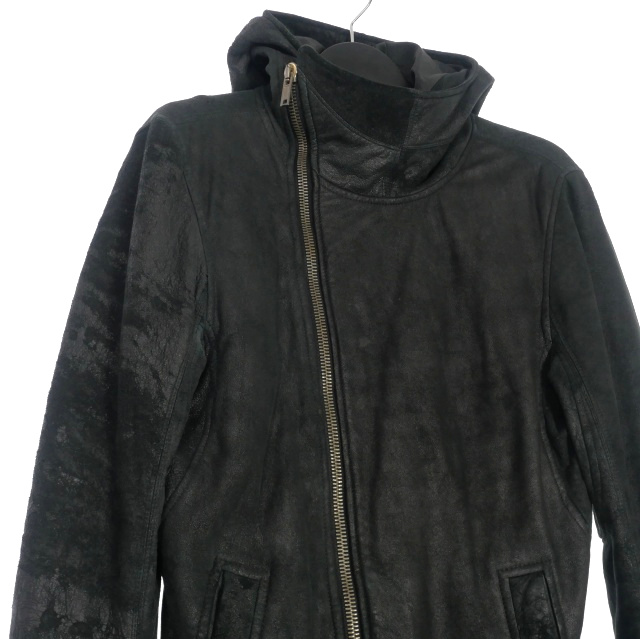Rick Owens ハイネック フーデッドレザージャケット ブルゾン XS 黒 Rick Owens ハイネック フーデッドレザージャケット ブルゾン XS 黒