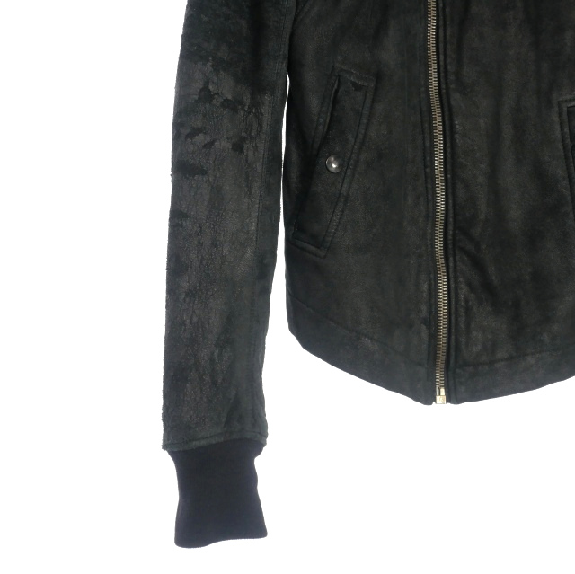 Rick Owens ハイネック フーデッドレザージャケット ブルゾン XS 黒 Rick Owens ハイネック フーデッドレザージャケット ブルゾン XS