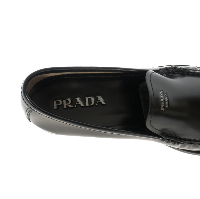 プラダ PRADA ブラッシュドレザー ローファー 靴 8 ブラック 黒