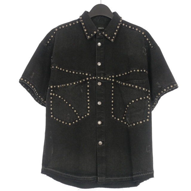 【中古】ブレス Breath 25SS Suicide Studs Denim Shirt ダメージ加工 スタッズ デニムシャツ 半袖 M ブラック 黒 ブレス Breath 25SS Suicide Studs Denim Shirt ダメージ加工 スタッズ