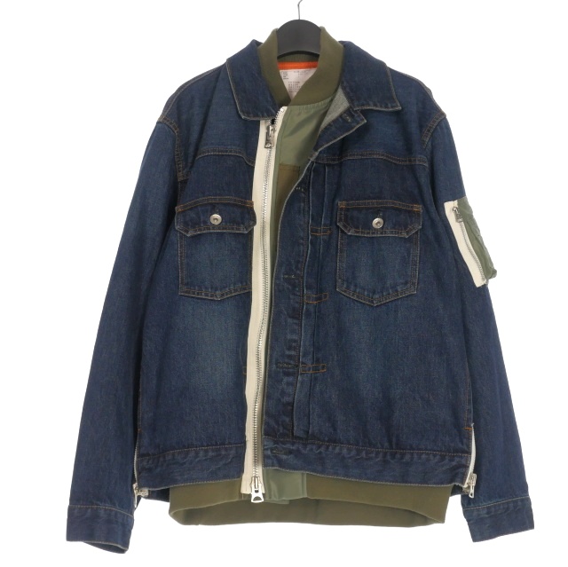 sacai サカイ 異素材ブルゾン ブラック デニム•ナイロン　ドッキング sacai サカイ Denim x Nylon Twill Jacket ドッキングデニム