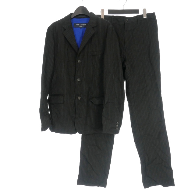 コムデギャルソン オムドゥ ブラック ストライプ セットアップ スーツ S コムデギャルソンオム COMME des GARCONS HOMME 00' ウール縮絨