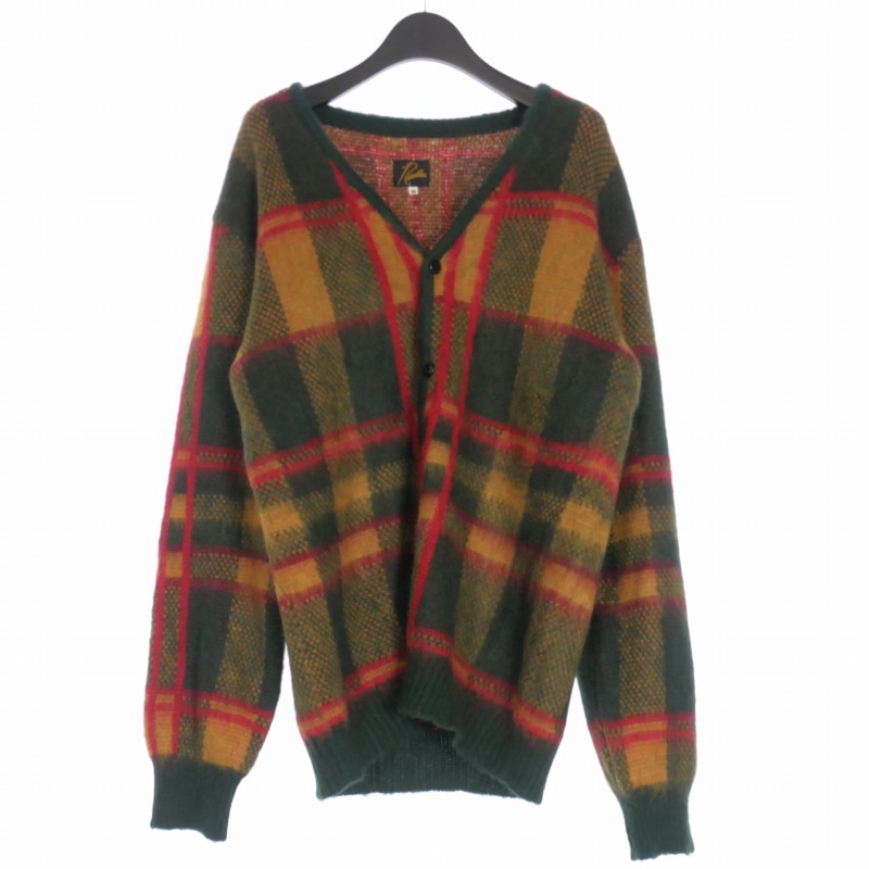 未使用タグ付き ニードルス モヘア カーディガン マルチカラー チェック L ニードルズ Needles 22AW Mohair Cardigan Tartan チェック柄 モヘア