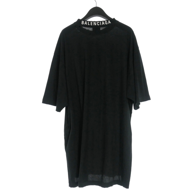 バレンシアガ BALENCIAGA ロゴ刺繍 ダメージ加工 TシャツM相当 バレンシアガ トップ BALENCIAGA ロゴ刺繍 ダメージ加工 TシャツM相当