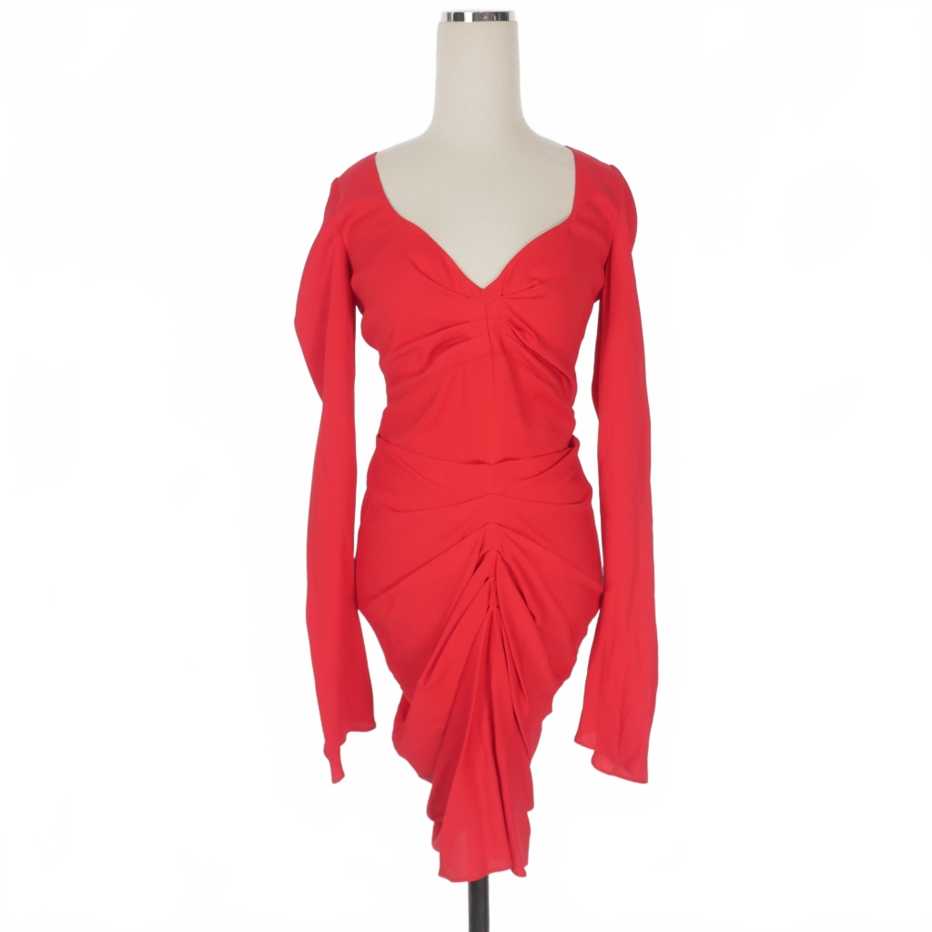 【中古】ディースクエアード DSQUARED2 23AW ギャザー タイトワンピース ドレス 長袖 38 レッド 赤 S75CV0701 ディースクエアード DSQUARED2 23AW ギャザー タイトワンピース ドレス