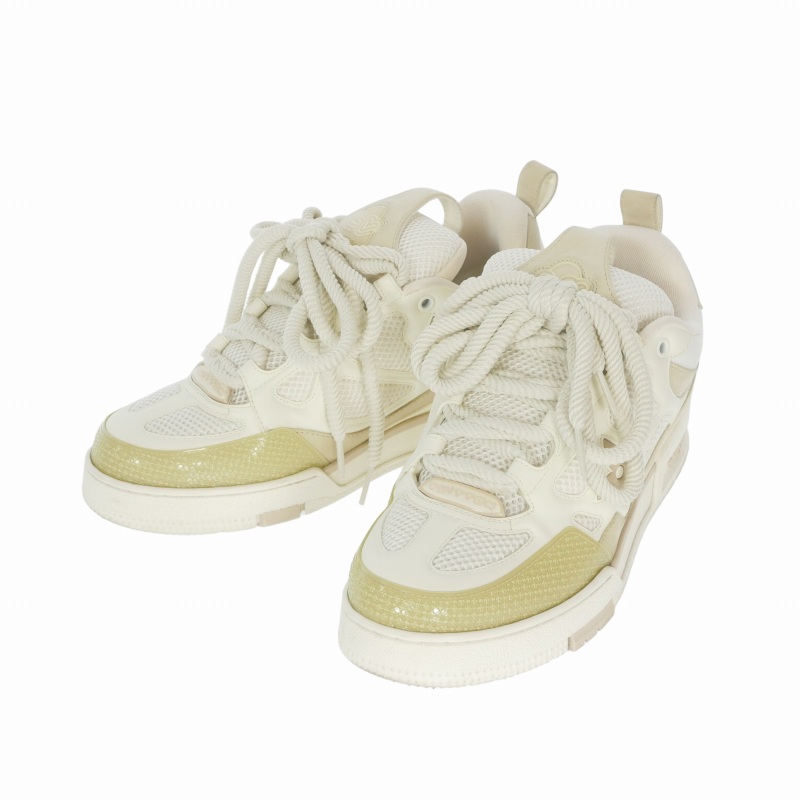 ルイヴィトン LOUIS VUITTON スケートライン メッシュ×レザー スニーカー 靴 7.5 ベージュ/ホワイト GO1202 メンズ