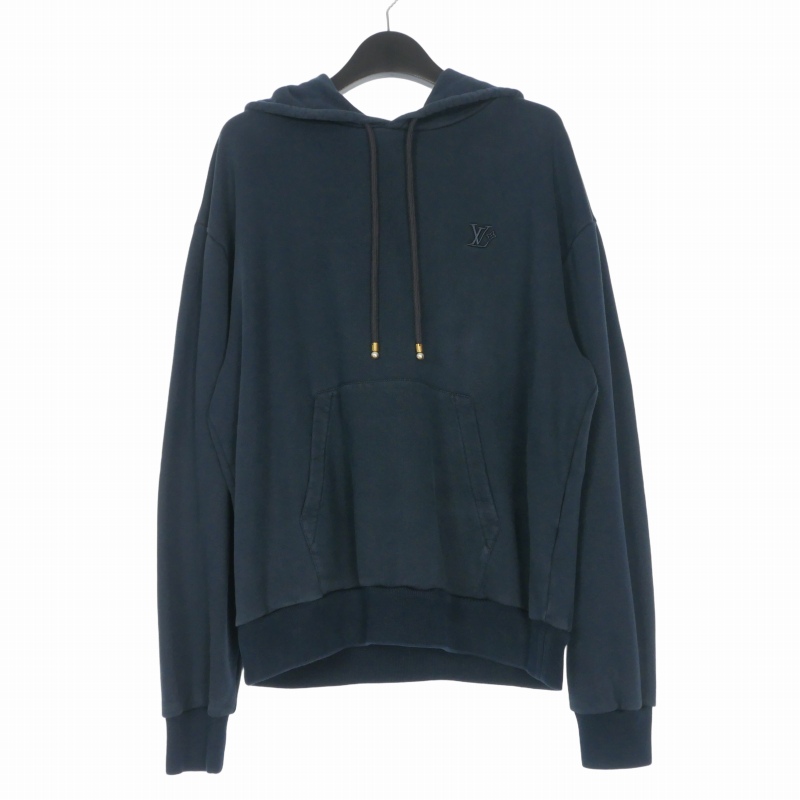 ルイヴィトン LOUIS VUITTON コットンシルク プルオーバーパーカー フーディ 長袖 L ネイビー 紺 RM252MQ UQQ HTY49W 国内正規 メンズ