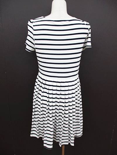 ブラック バイ マウジー Black By Moussy ロングワンピース 半袖 ボートネック フレア ボーダー柄 F 白 ホワイト 紺 ネイビー 中古 141 ベクトルパーク