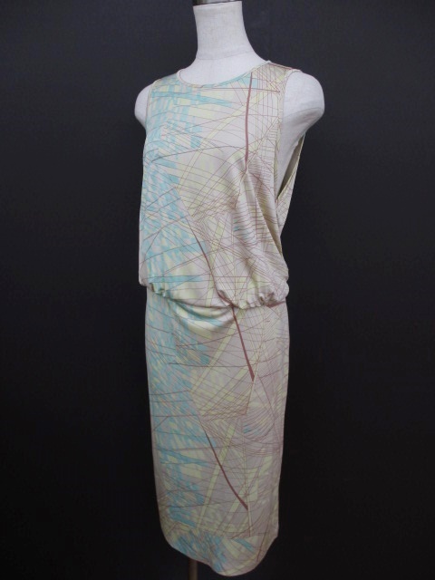 ダナキャランニューヨーク Dkny ノースリーブワンピース タックデザイン シルク 総柄 S ベージュ系 中古 141 ベクトルパーク