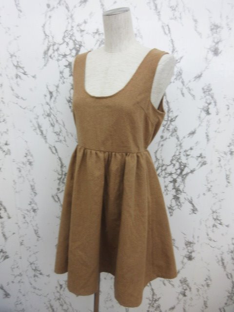 アースミュージック エコロジー Earth Music Ecology レッドレーベル Red Label ワンピース ジャンパースカート ノースリーブ フレア タック ウール混 無地 S 茶系 ブラウン系 中古 141 ベクトルパーク