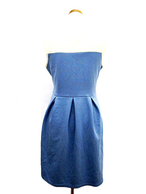 ロペピクニック Rope Picnic ワンピース フレア ひざ丈 レース 切替 ノースリーブ 38 青 白 レディース 141 ベクトルパーク