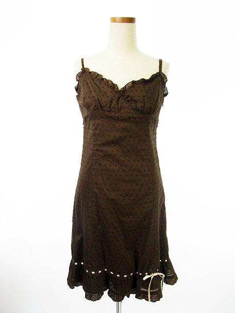 フェルゥ Feroux ワンピース キャミワンピ ドット ひざ丈 フリル 2 茶 ブラウン レディース 141 ベクトルパーク