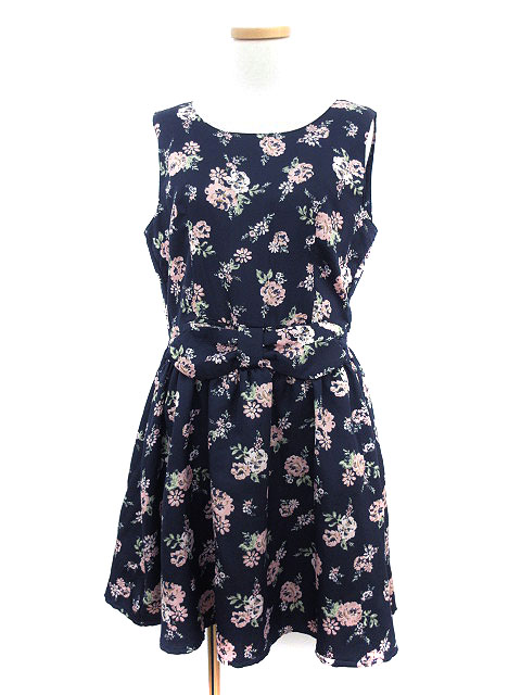 アズノウアズ As Know As ワンピース フレア ひざ丈 花柄 ノースリーブ M 紺 ネイビー Ca キ6 Ayy0117 レディース 141 ベクトルパーク