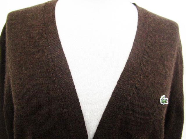 ラコステ Lacoste カーディガン 長袖 ニット ワンポイント ロゴ 緑ワニ 大きめサイズ ウール 44 茶 ブラウン 国内正規 Nn レディース 141 ベクトルパーク