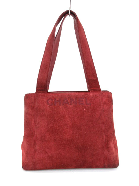 シャネル CHANEL バッグ トート ロゴ スエード 赤 レッド /mm  