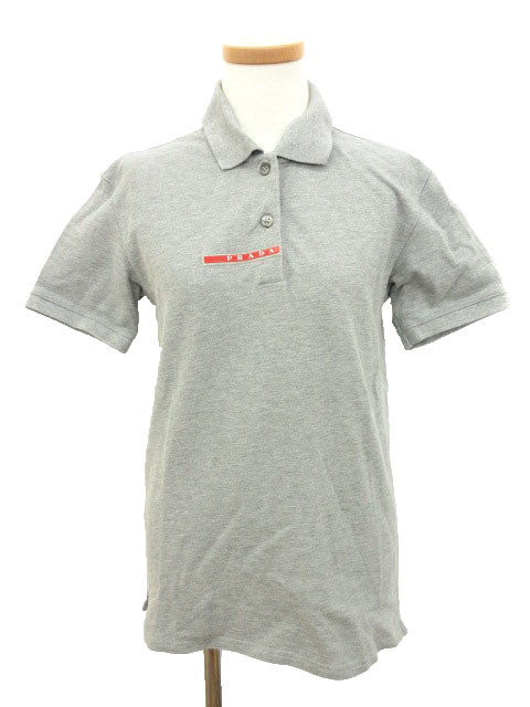 プラダスポーツ PRADA SPORT ポロシャツ 半袖 コットン S グレー 国内 