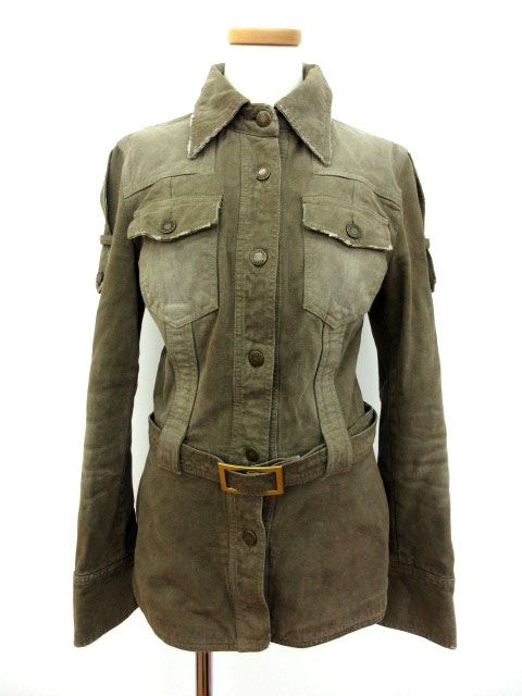 ドルチェ ガッバーナ ドルガバ Dolce Gabbana ジャケット デニム ミリタリー ダメージ加工 38 カーキ 国内正規 An レディース 141 ベクトルパーク