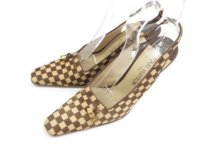 ルイヴィトン LOUIS VUITTON ダミエ ハラコ パンプス スクエアトゥ 