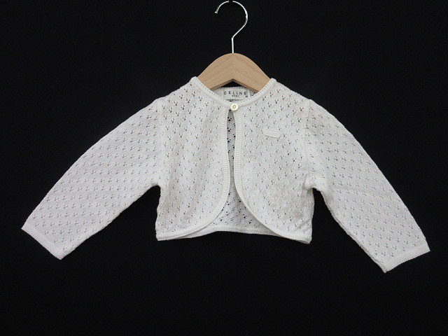セリーヌ CELINE BABY キッズ カーディガン ニット 透かし編み 80 白 ホワイト aan 国内正規品 レディース