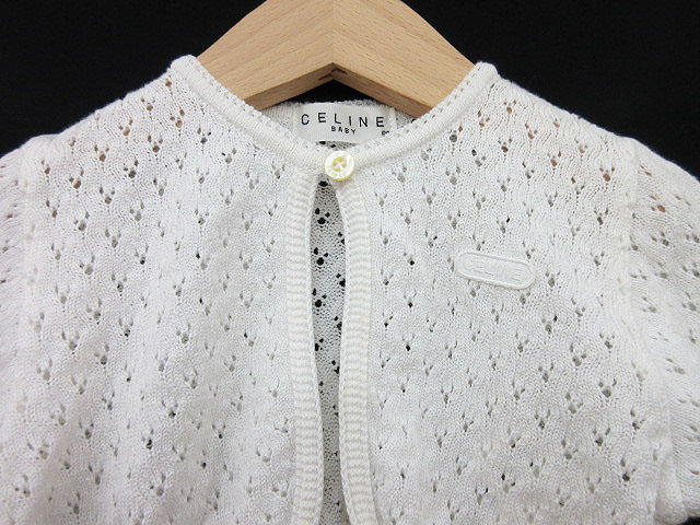 セリーヌ CELINE BABY キッズ カーディガン ニット 透かし編み 80 白 ホワイト aan 国内正規品 レディース