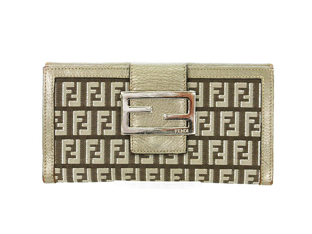 フェンディ FENDI ズッキーノ 長財布 二つ折り Wホック キャンバス 