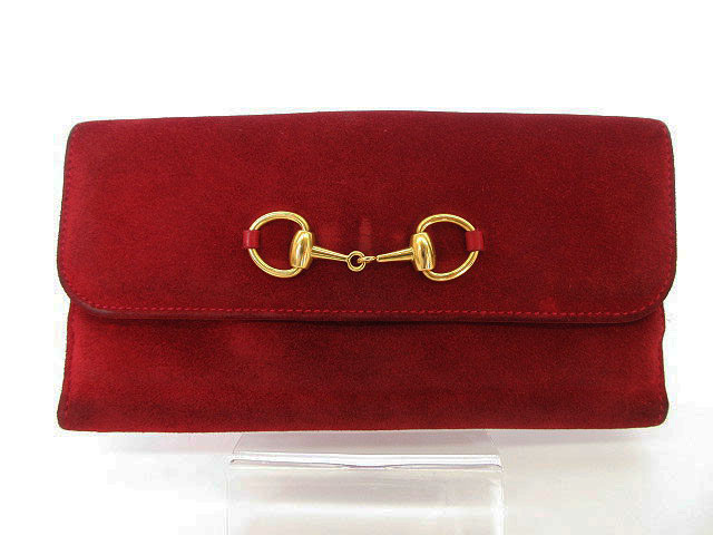 グッチ GUCCI ホースビット 長財布 スウェード 赤 レッド aan 