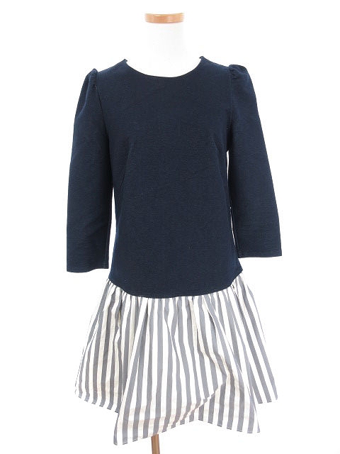 ルビーリベット Rubyrivet ワンピース ひざ丈 ストライプ 切替 七分袖 38 紺 ネイビー Ca キ29 2店 Fy0118 レディース 141 901812180268 ベクトルパーク