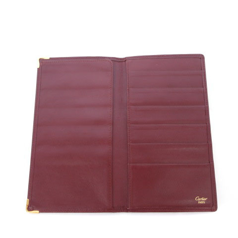 カルティエ Cartier マストライン 長財布 札入れ 二つ折り レザー 赤