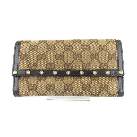 グッチ GUCCI GGキャンバス 長財布 スタッズ ベージュ 295365 ☆CA☆キ  