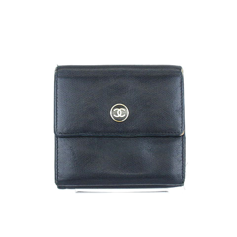 シャネル CHANEL ココボタン 財布 三つ折り Wホック レザー 黒 