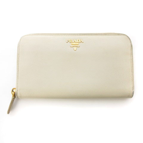 プラダ PRADA 長財布 ラウンドファスナー レザー 白 ホワイト ☆CA☆キ 