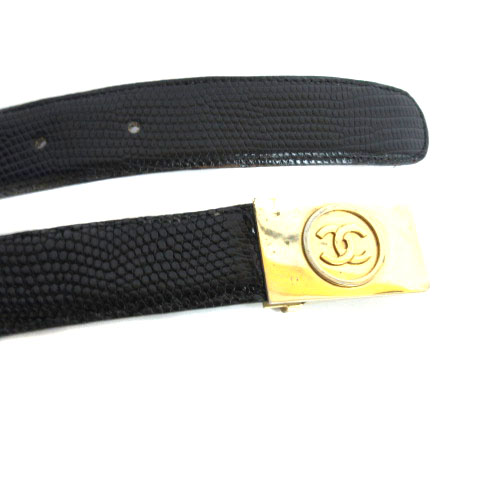 CHANEL ブラック レザー ベルト 105
