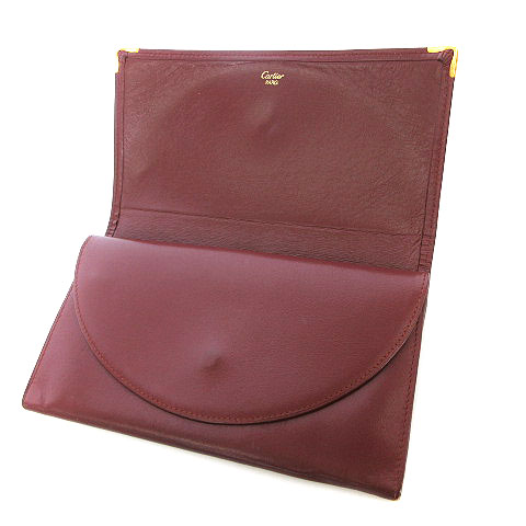 カルティエ Cartier マストライン 長財布 がま口 レザー 赤