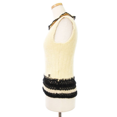 シャネル CHANEL 02A セーター ニット ノースリーブ レース ウール 42 