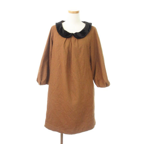 アースミュージック エコロジー Earth Music Ecology ワンピース ひざ丈 七分袖 ウール混 茶 ブラウン S Amy0619 レディース 141 ベクトルパーク